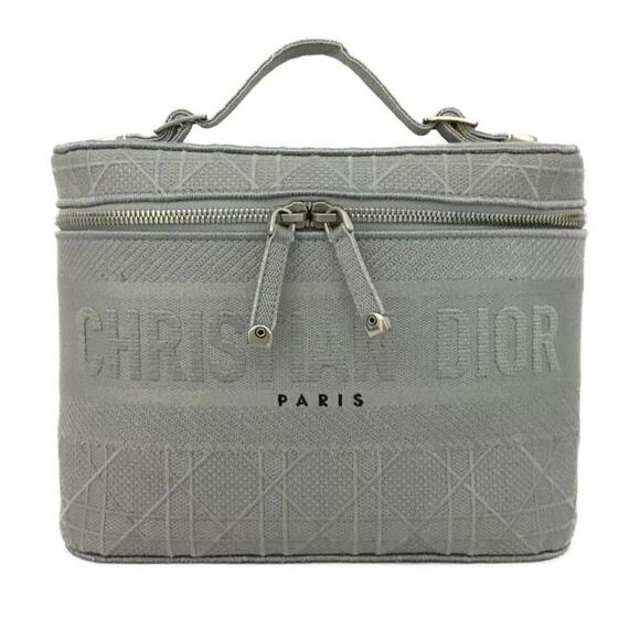 Christian Dior Cannage D-Light Embroidered Canvas Travel Vanity Bag Gray - Picture 1 of 8